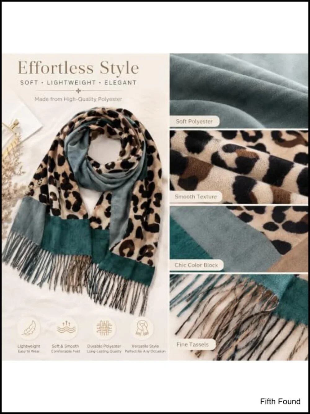 Oversized Leopard Print Scarf with Fringe Soft Plush Winter Shawl Wrap for Women
